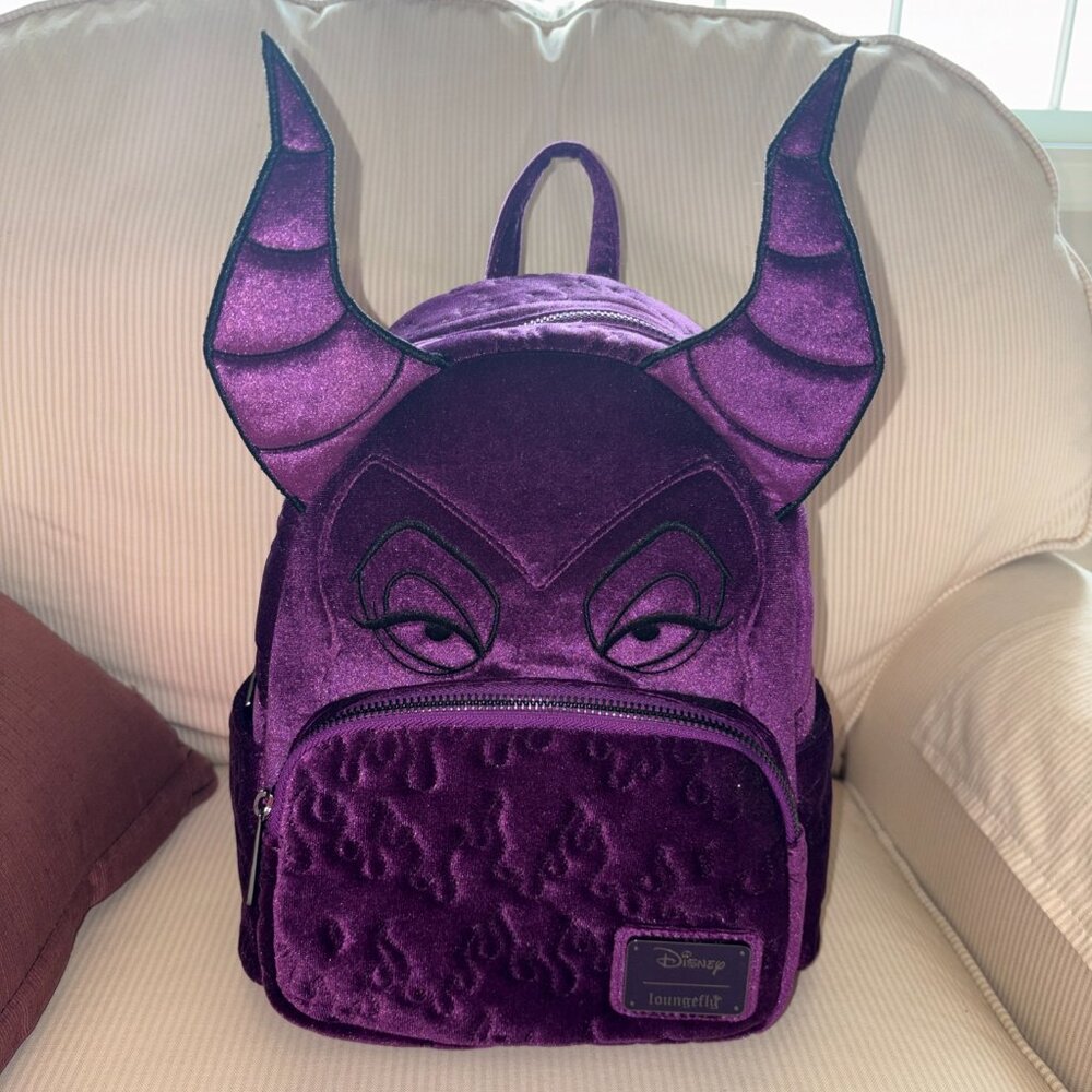 Loungefly Disney Sleeping Beauty Purple Velvet Maleficent Figural Mini Backpack